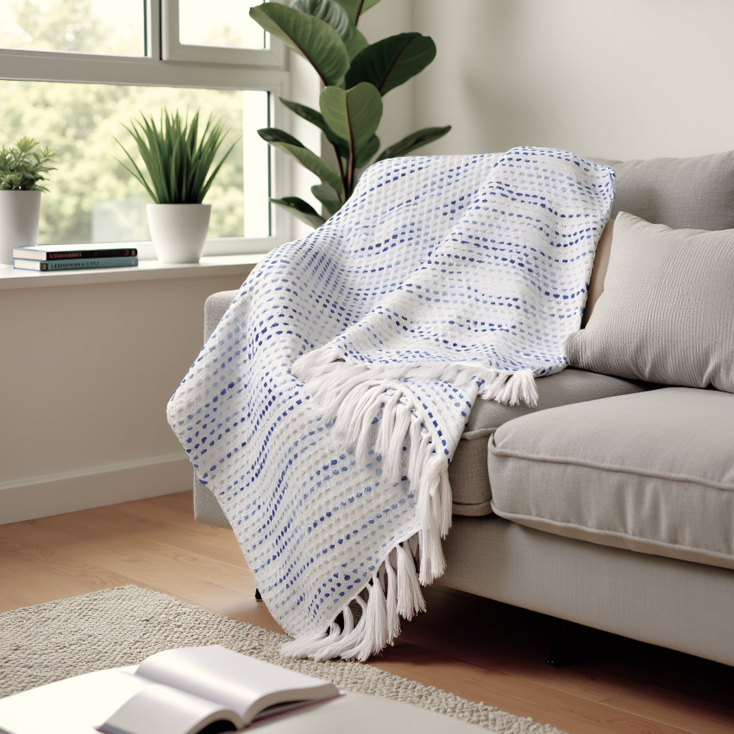 Pure Cotton Blue Multi Sofa Throw