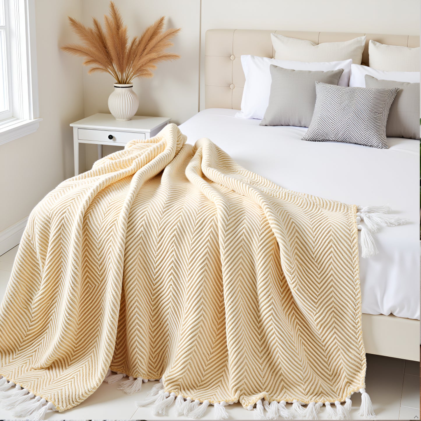 Pure Cotton Yellow Sofa Throw