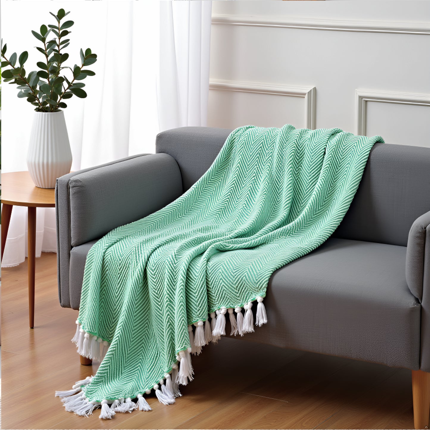 Pure Cotton Green Sofa Throw