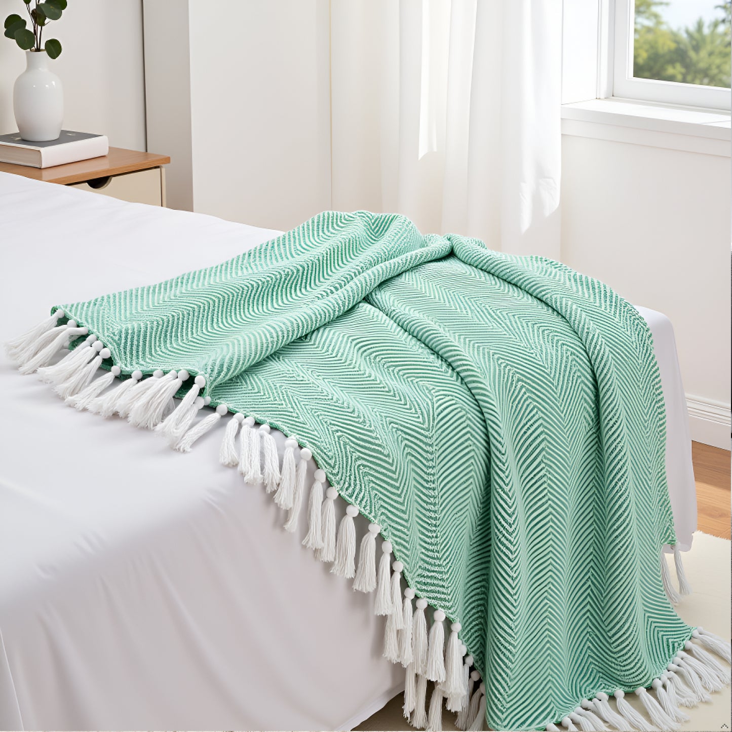 Pure Cotton Green Sofa Throw
