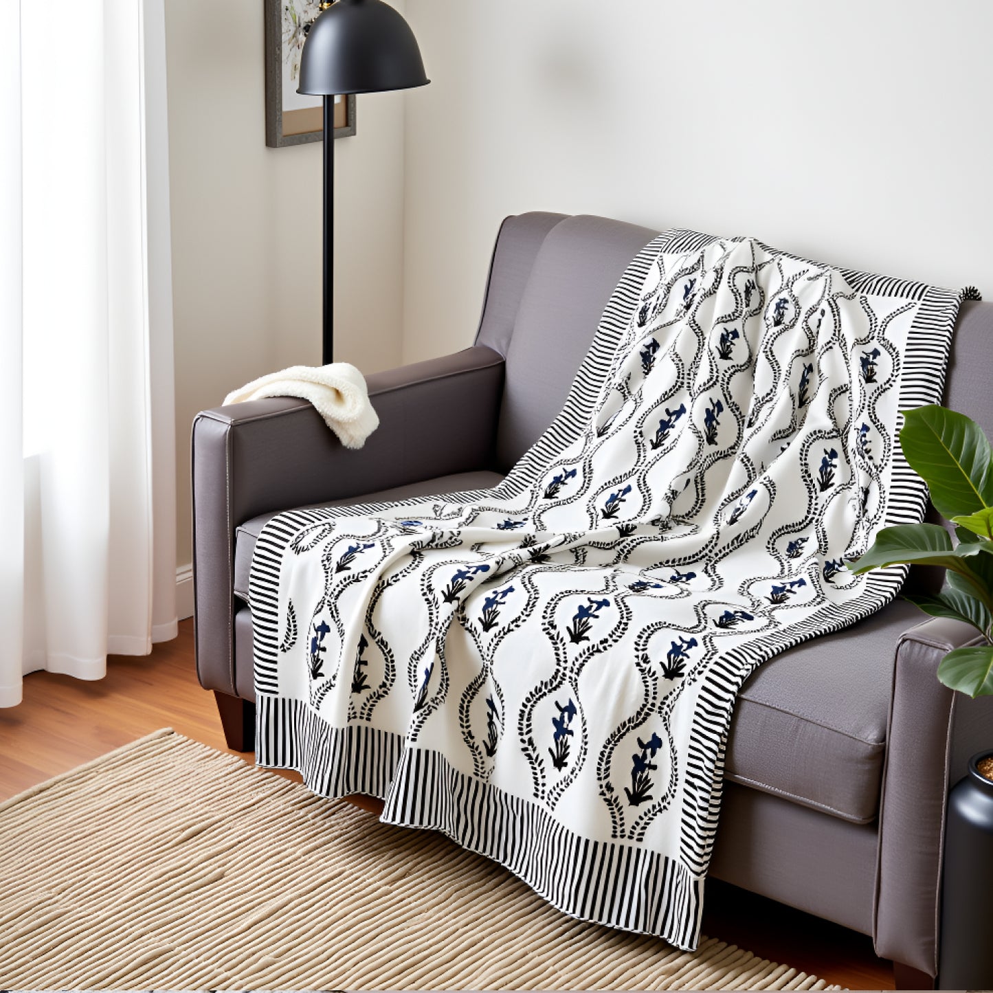 Pure Slub Cotton White Sofa Throw