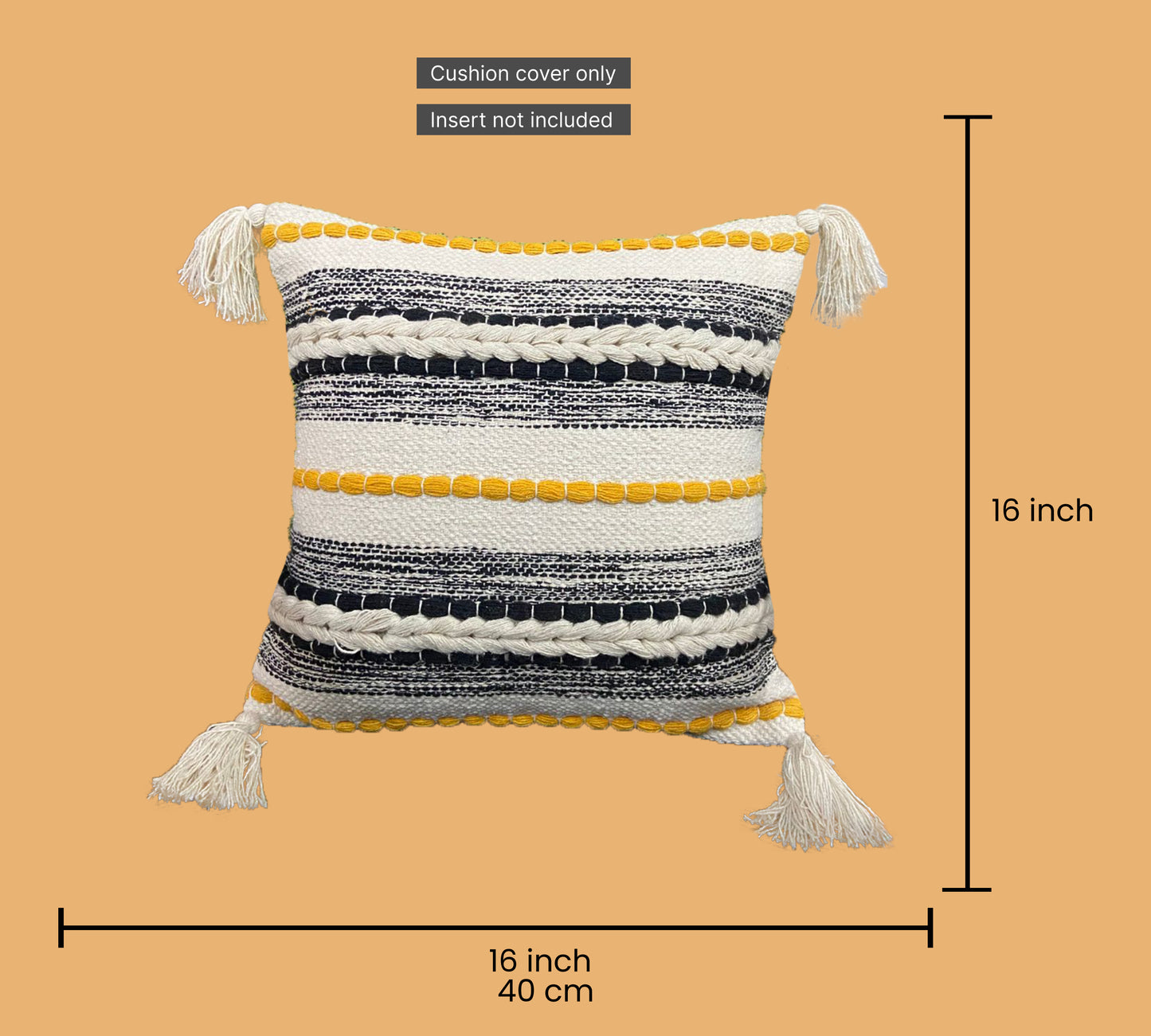 Beige & Yellow Cushion Cover 16"x16" Pack of 2