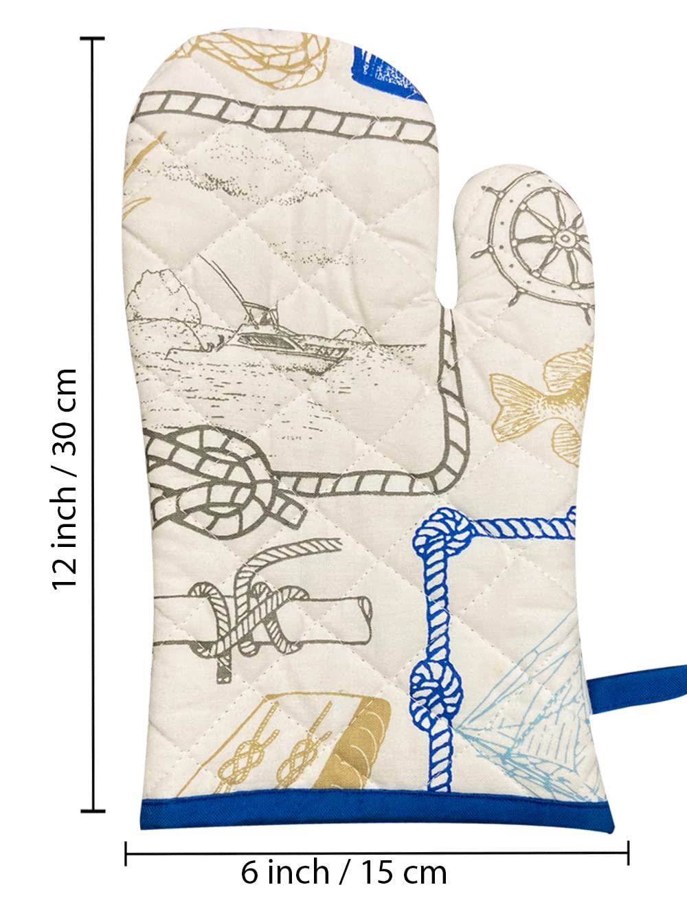 White & Blue Oven Glove - 6X12 Inches