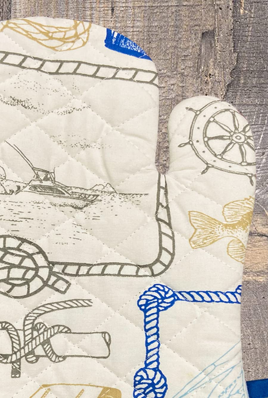 White & Blue Oven Glove - 6X12 Inches