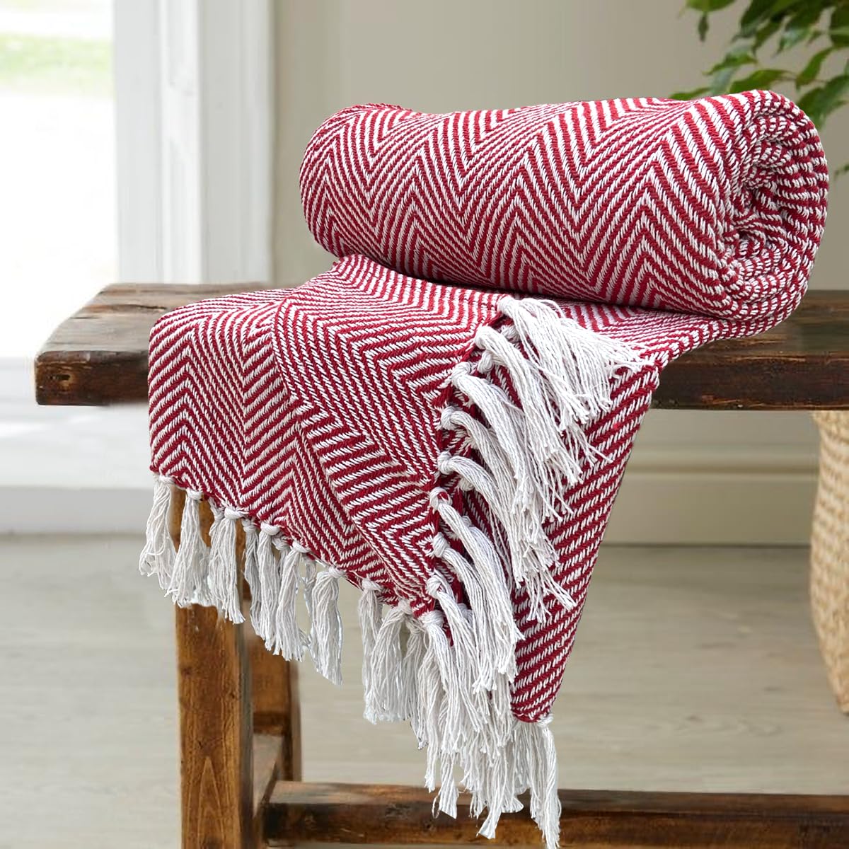 Pure Cotton Red Sofa Throw - Pack of 2