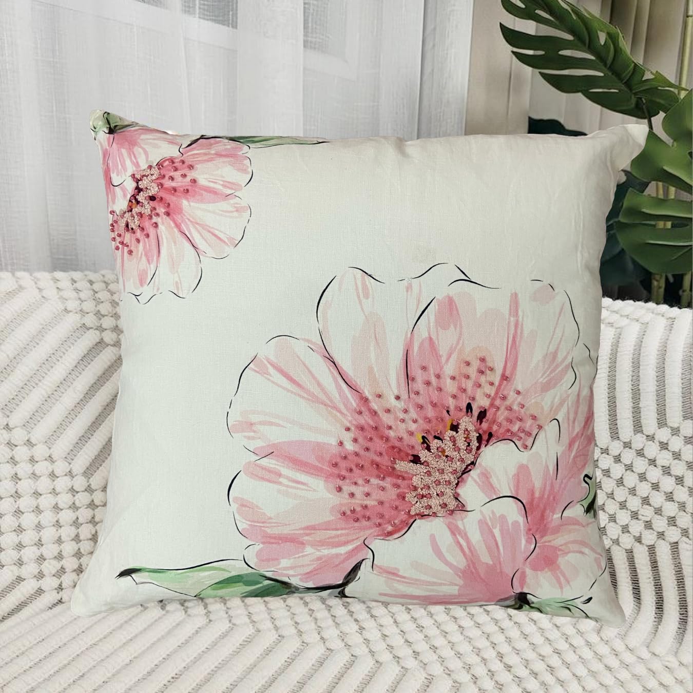 Beige & Pink Cushion Cover 18"x18"