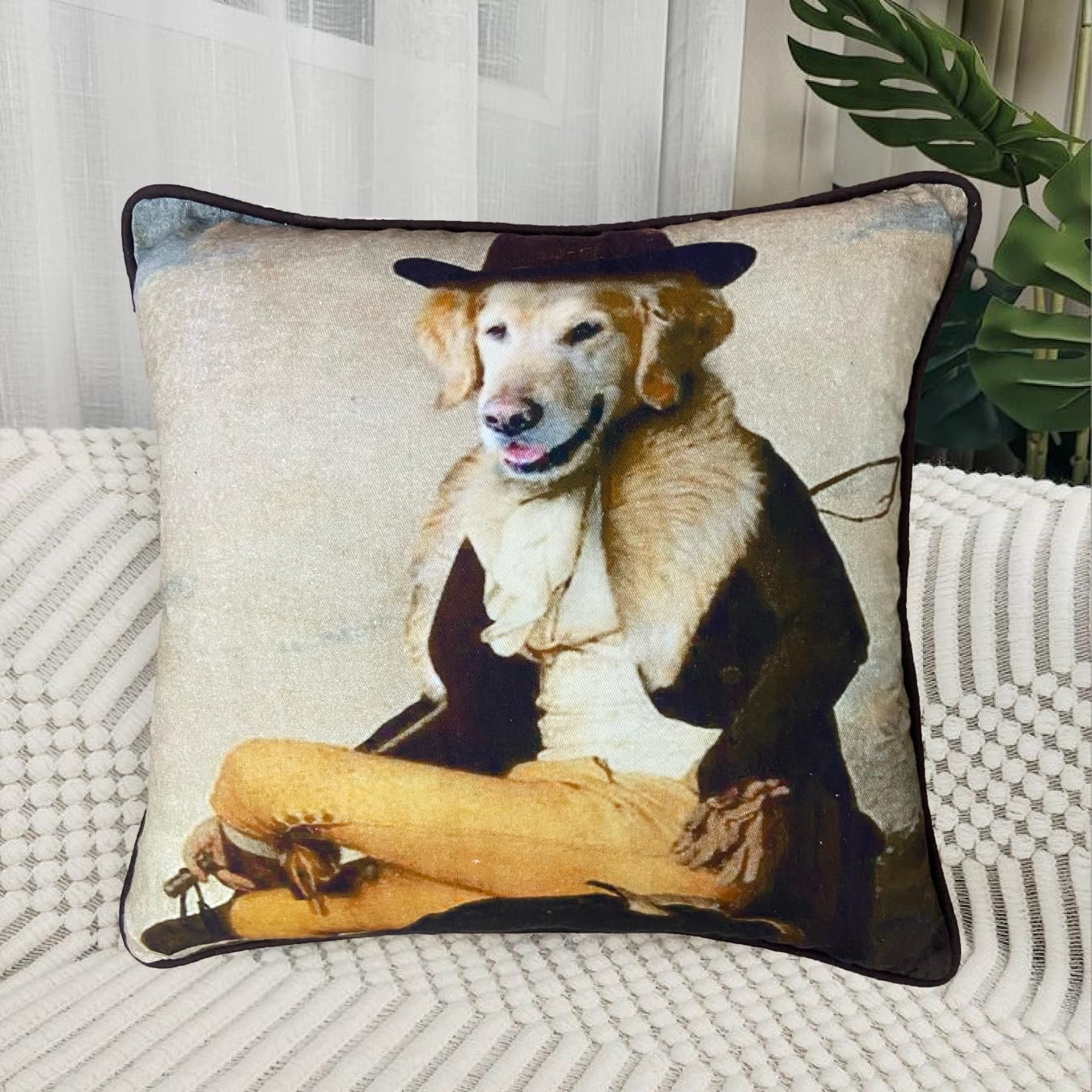 Beige Printed Cushion Cover 16"x16"