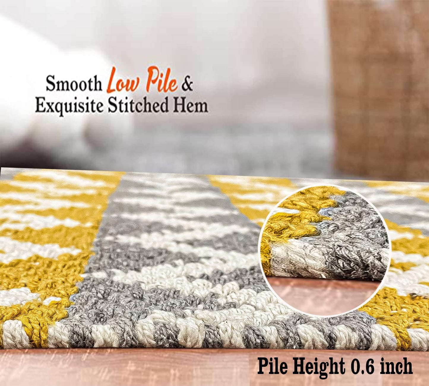 Yellow & Grey Cotton Floor Rug