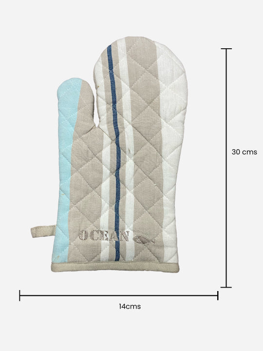 White & Blue Oven Glove - 6X12 Inches