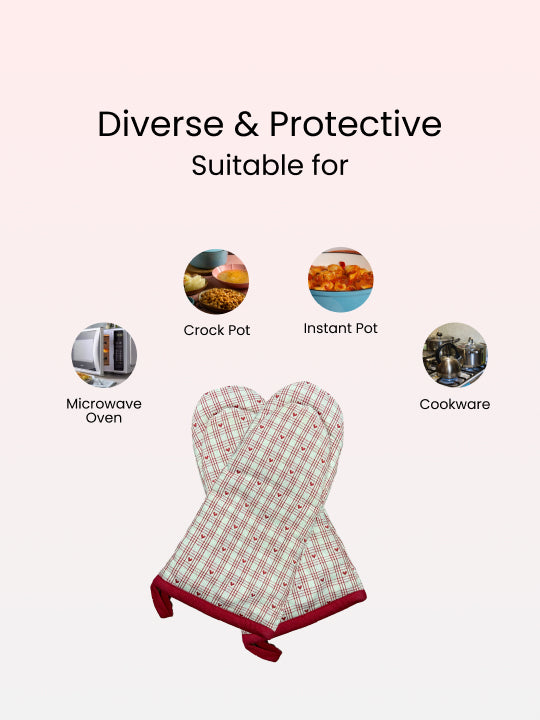 White & Red Oven Glove - 6X12 Inches