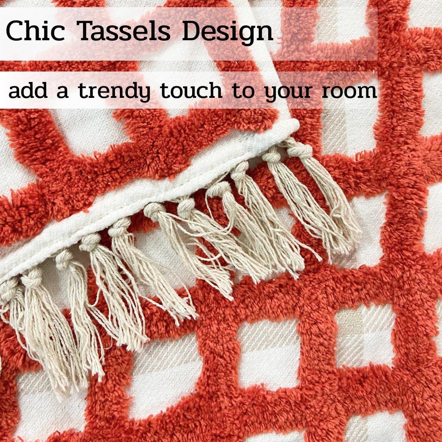 Pure Cotton White & Orange Sofa Throw