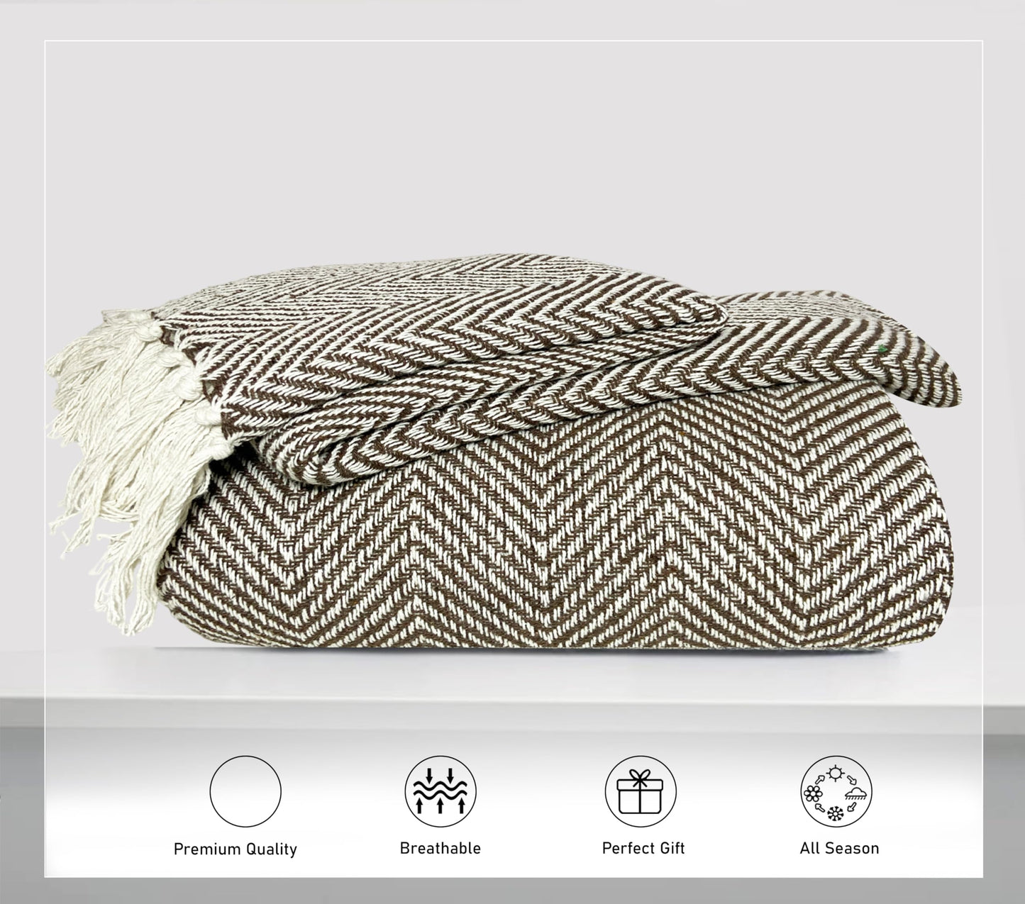 Pure Cotton Brown Sofa Throw - Pack of 2