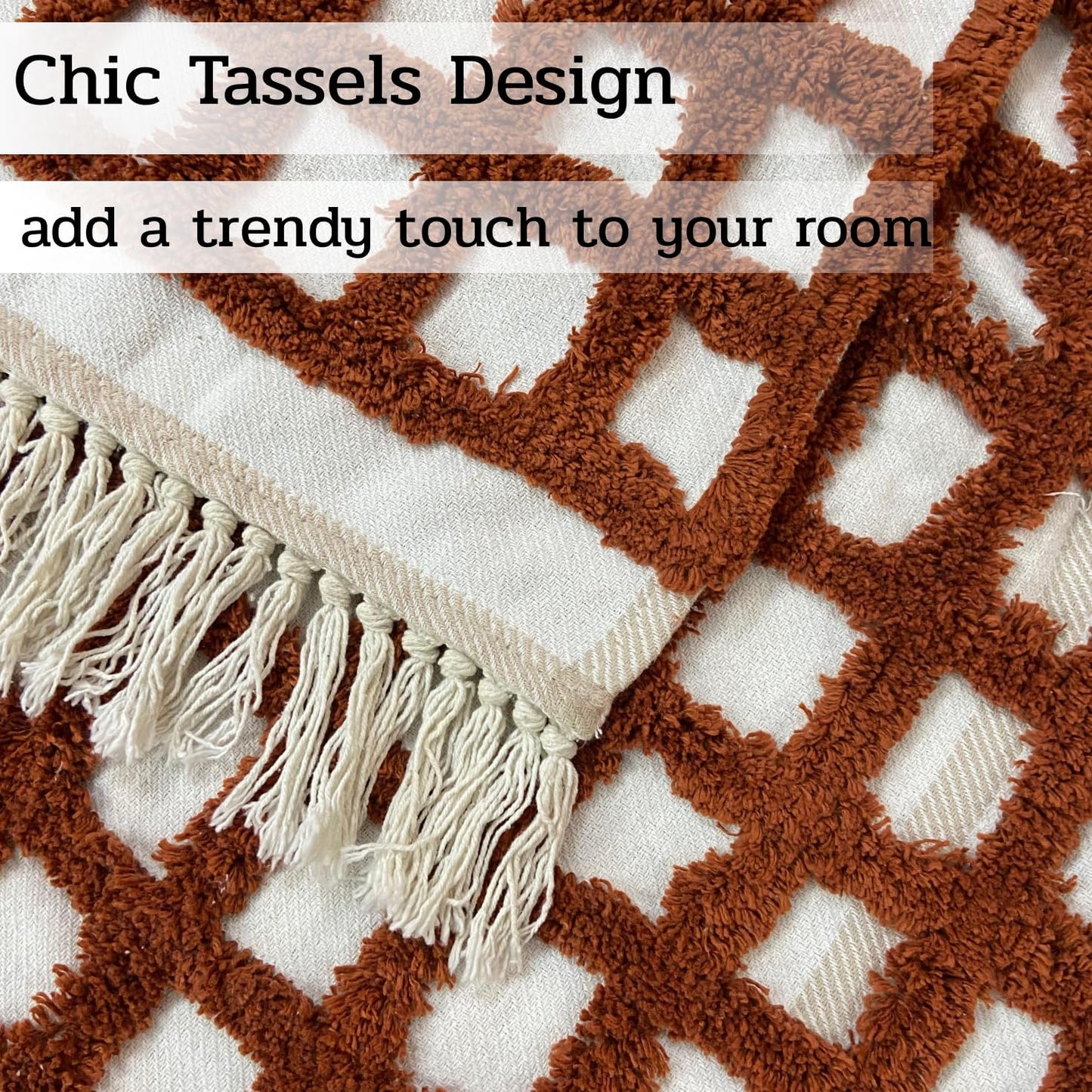 Pure Cotton White & Deep Brown Sofa Throw