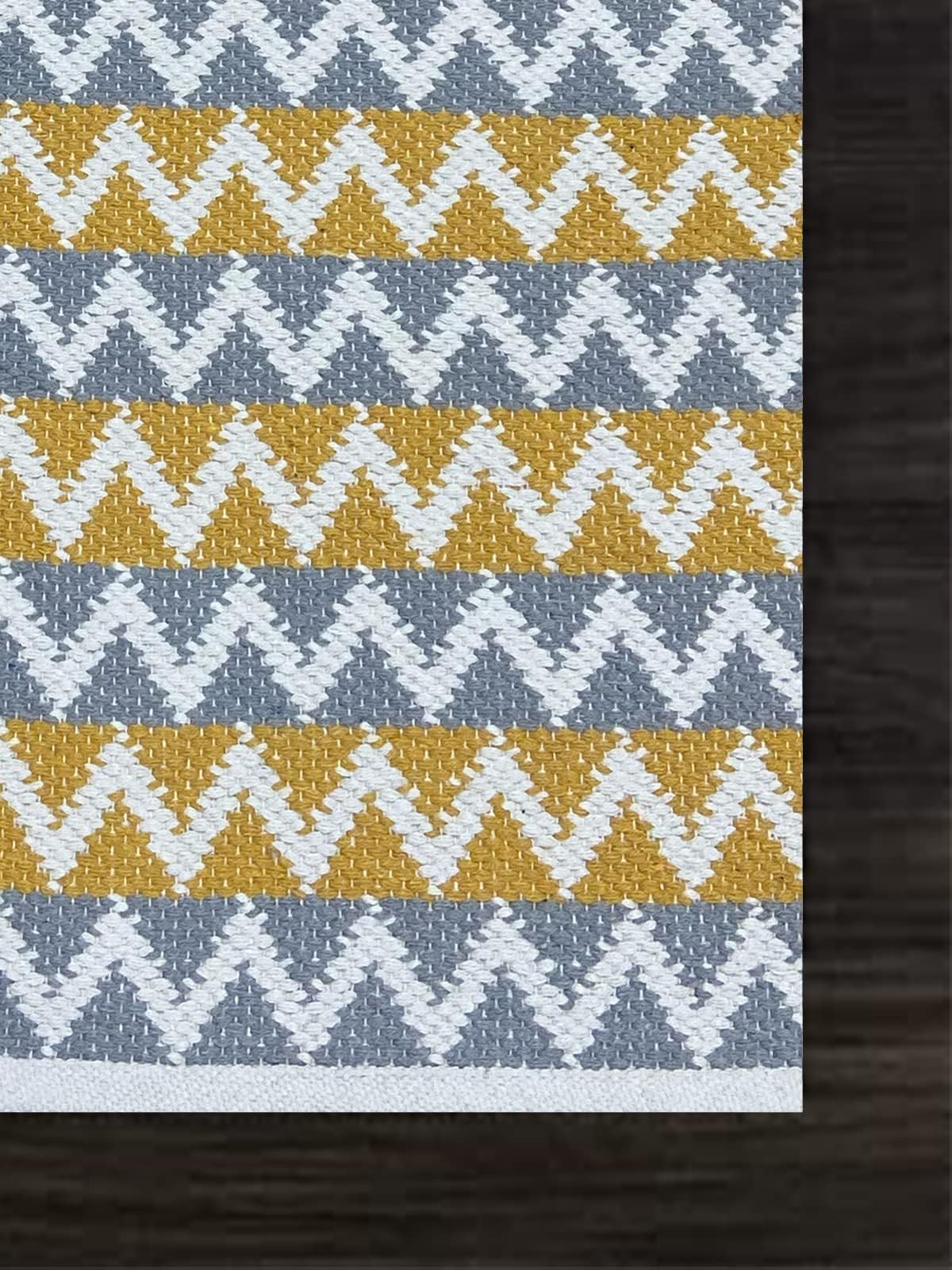 Yellow & Grey Cotton Floor Rug
