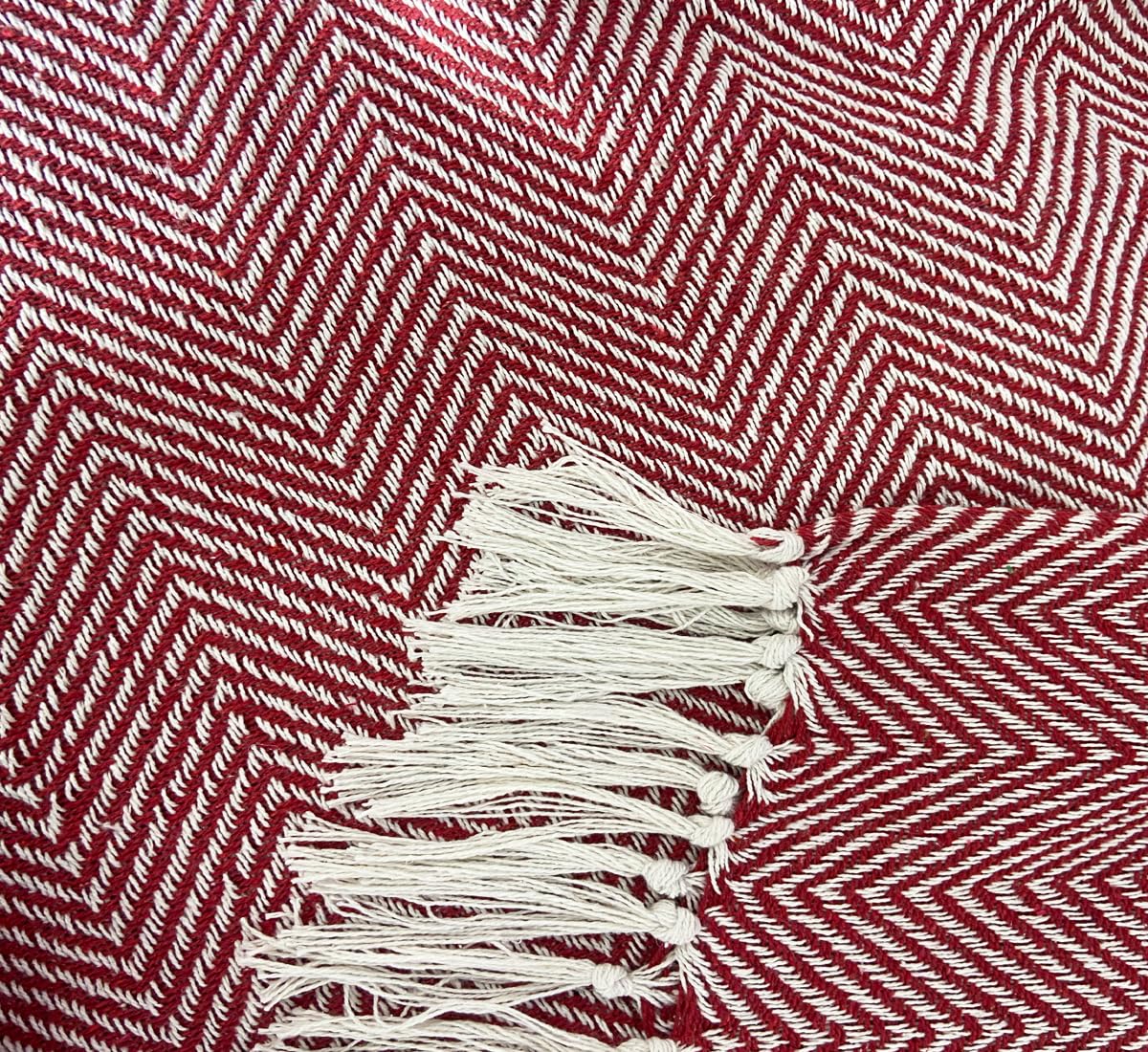 Pure Cotton Red Sofa Throw - Pack of 3