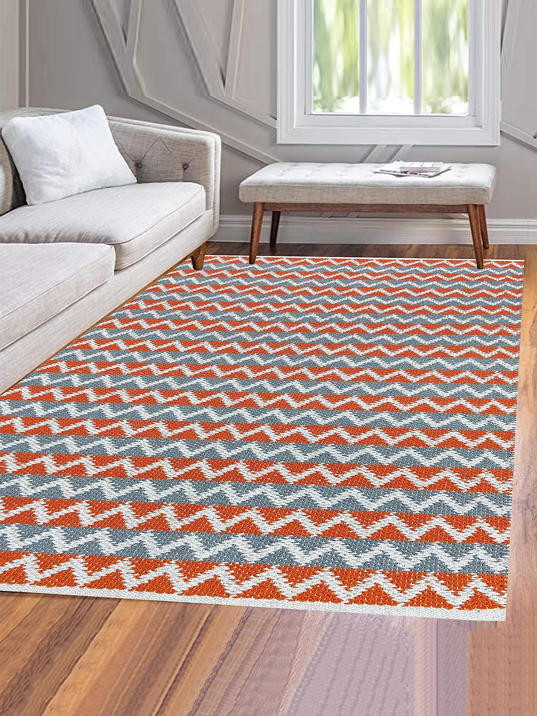 Red & Grey Cotton Floor Rug