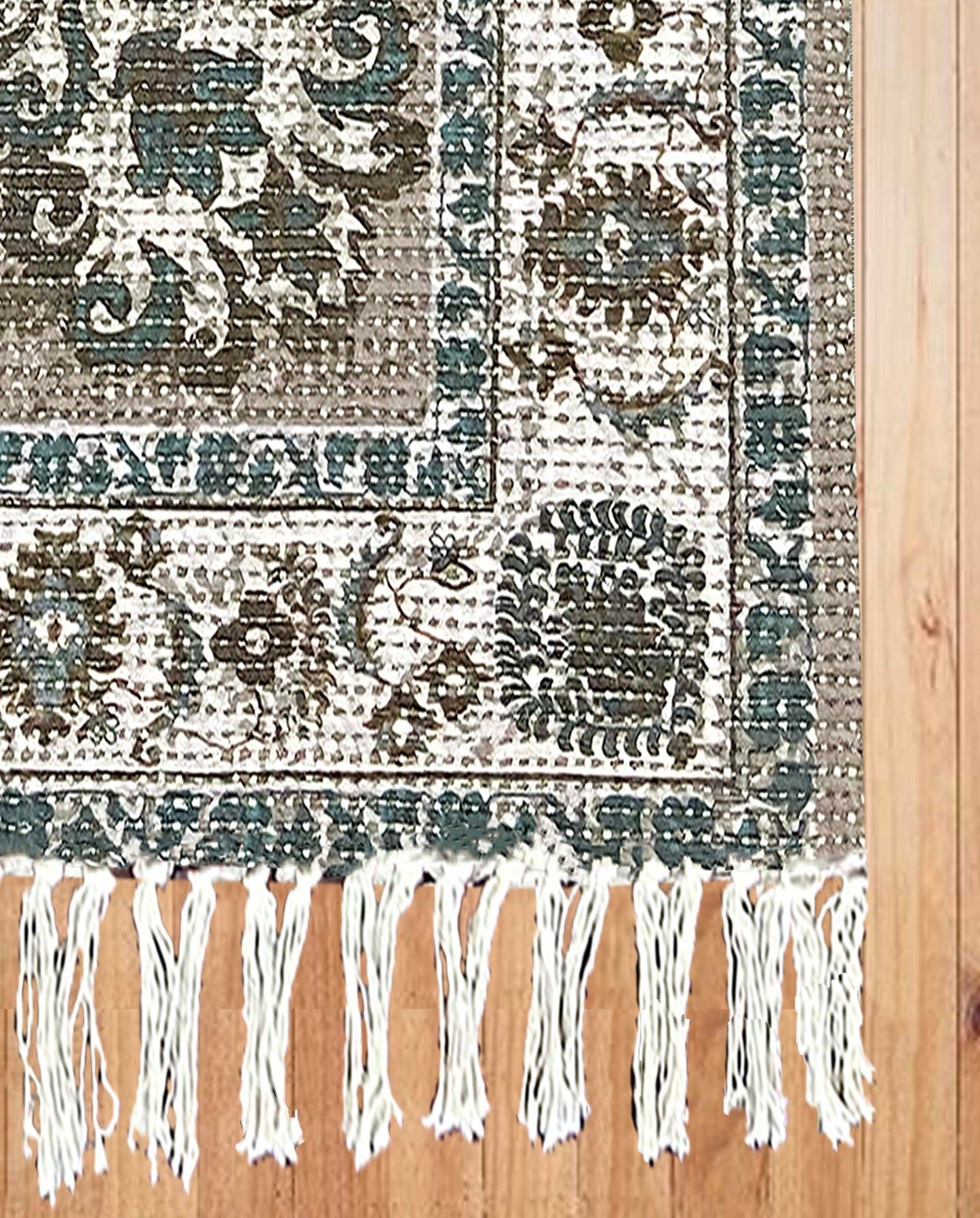Green Cotton & Jute Floor Carpet