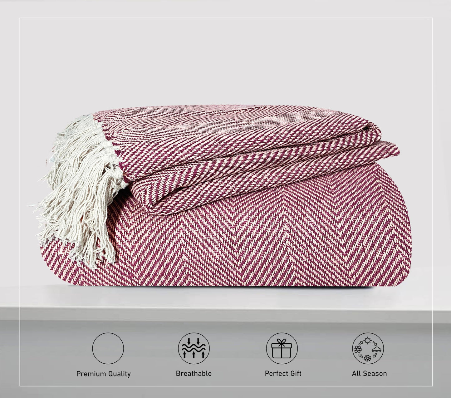 Pure Cotton Red Sofa Throw - Pack of 3