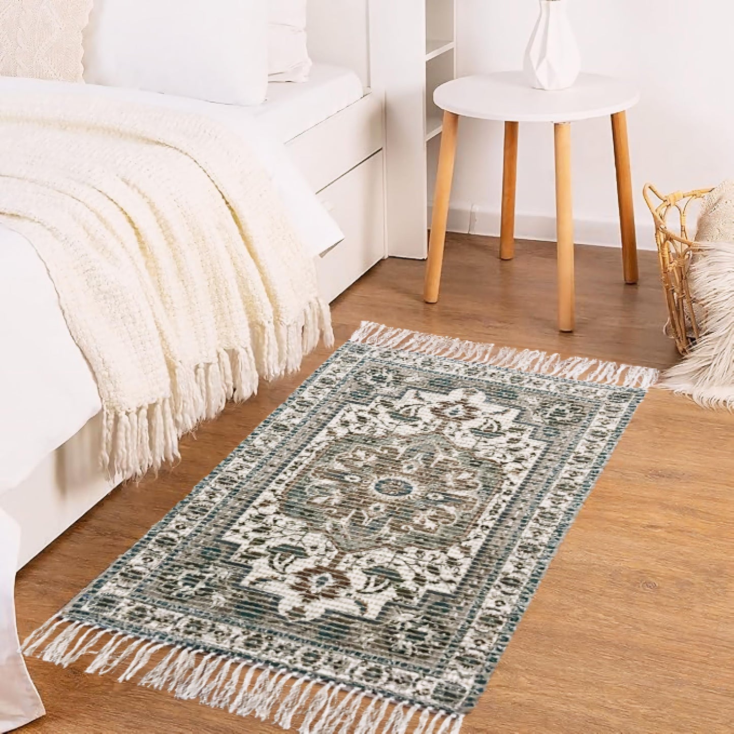 Aegean Green Braided Cotton & Jute Printed Carpet