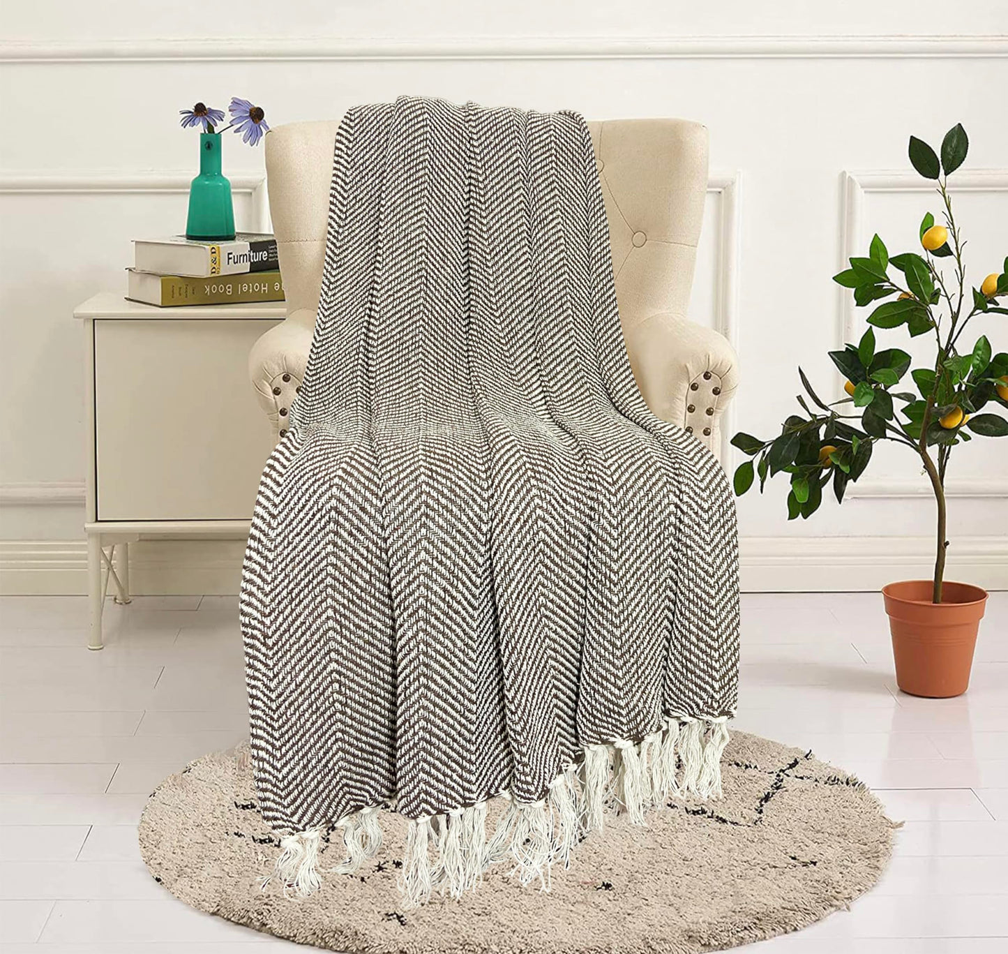 Pure Cotton Brown Sofa Throw - Pack of 2