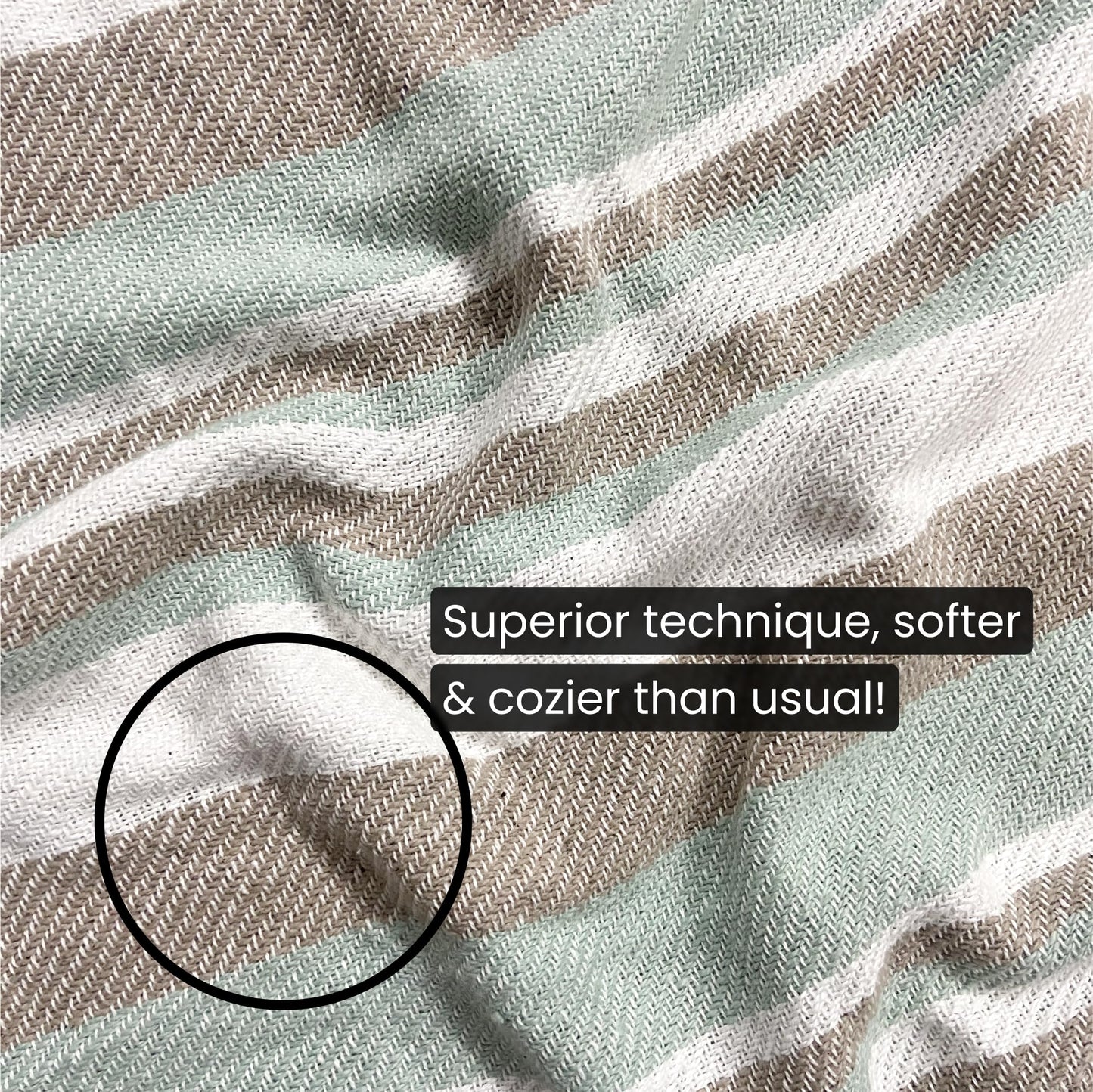 Pure Cotton Cream & Blue Sofa Throw