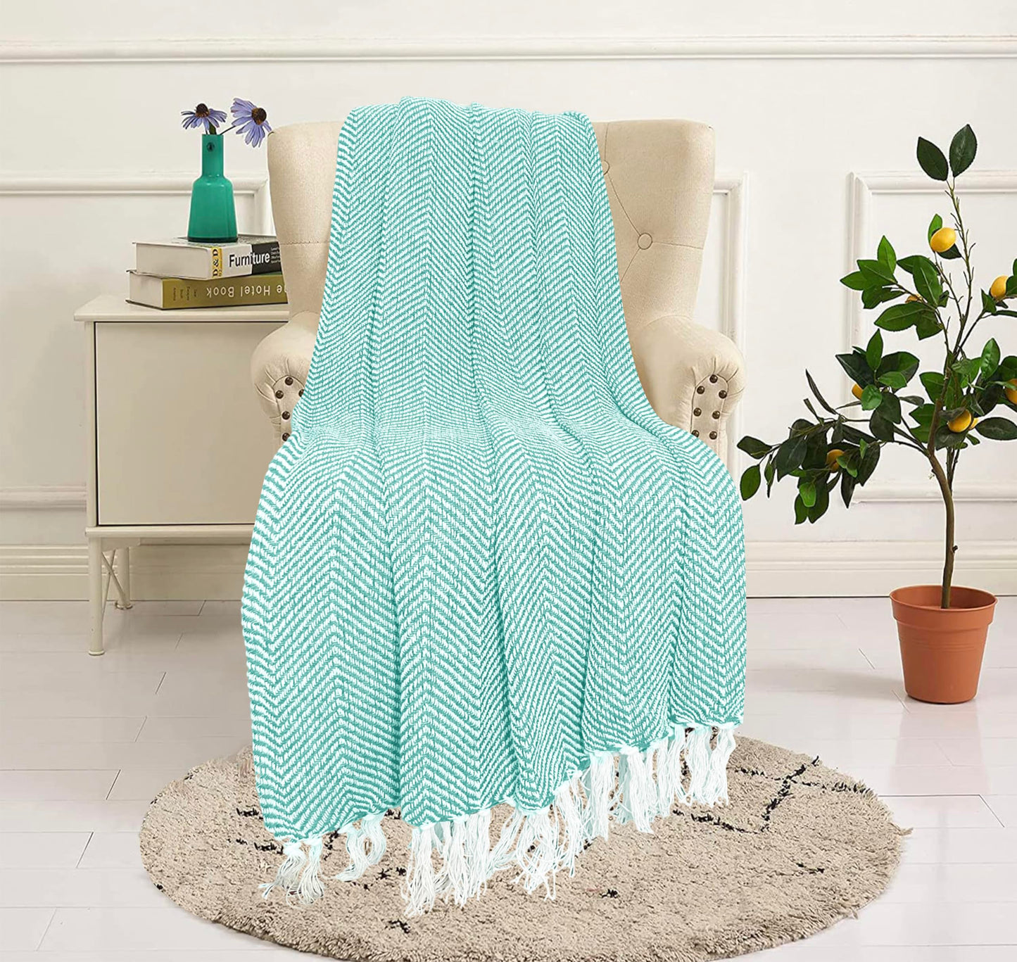 Pure Cotton Sky Blue Sofa Throw - Pack of 2