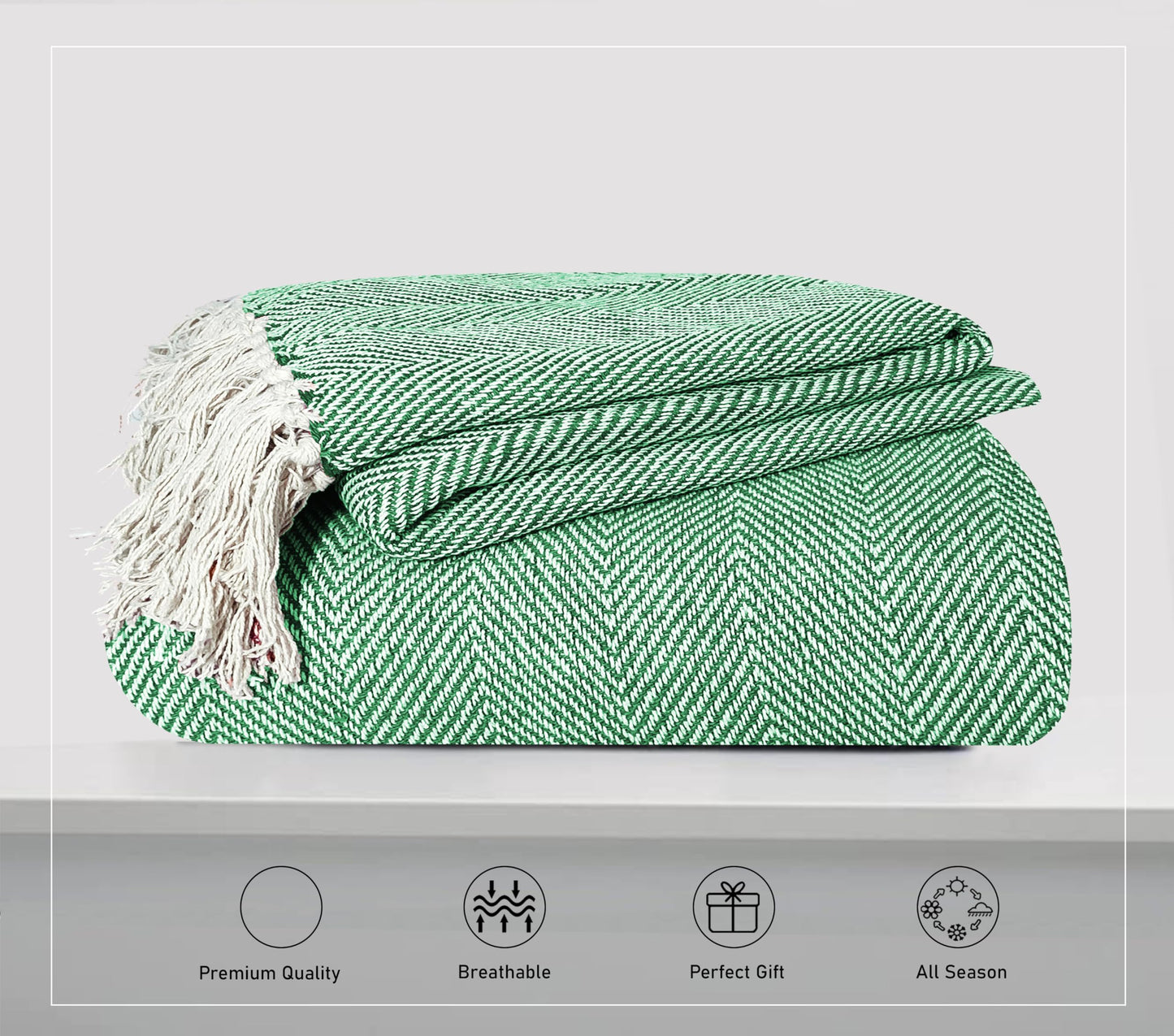 Pure Cotton Green Sofa Throw - Pack of 2