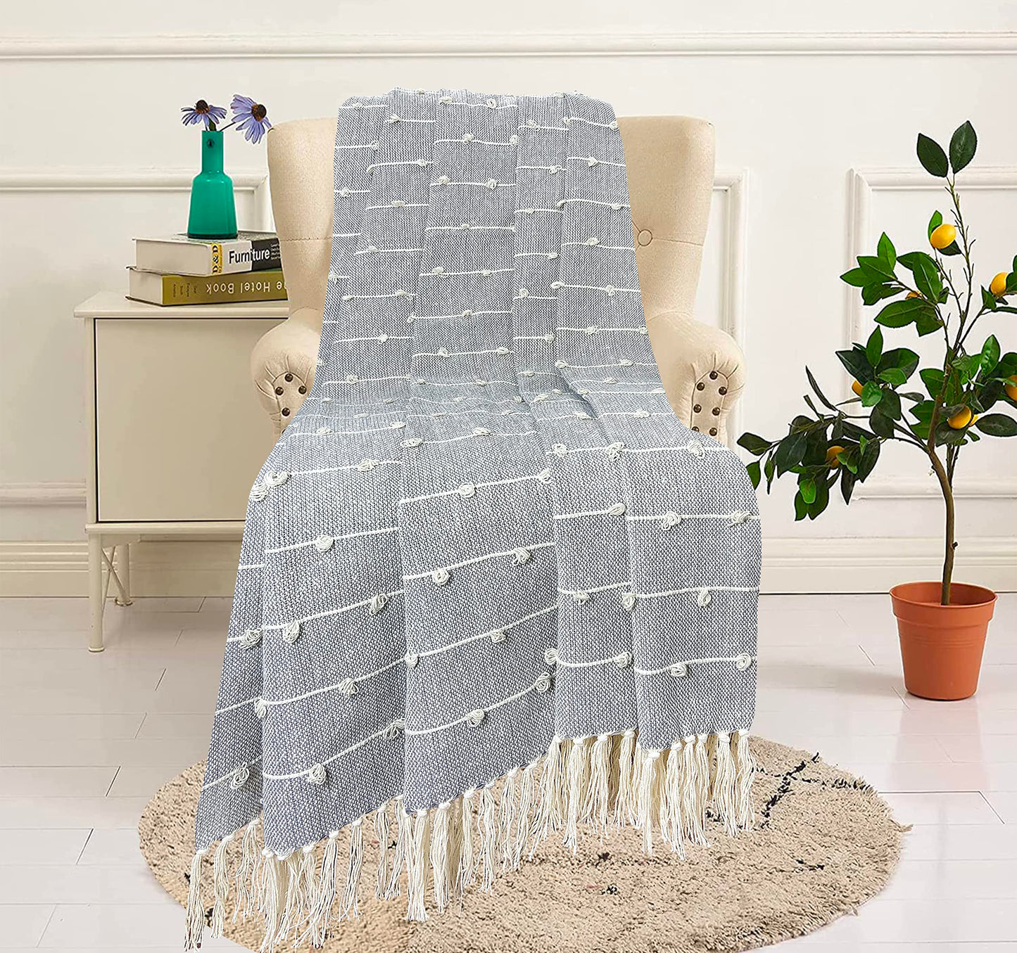 Pure Cotton Smoke Grey Sofa Throw - Pack of 2