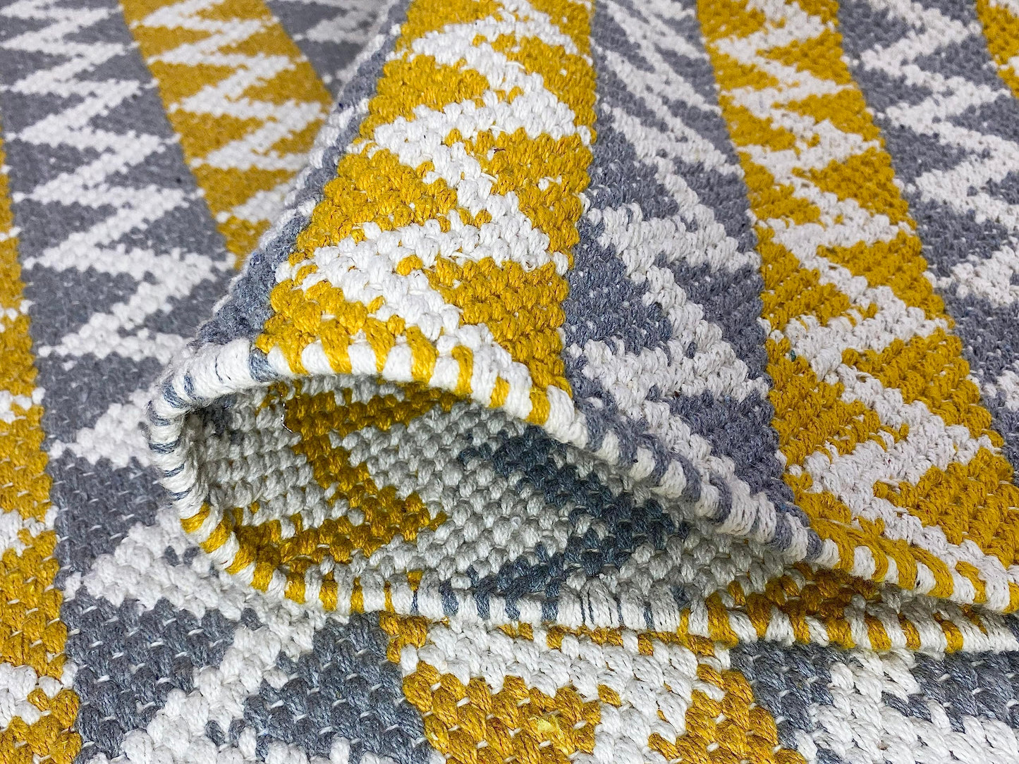 Yellow & Grey Cotton Floor Rug