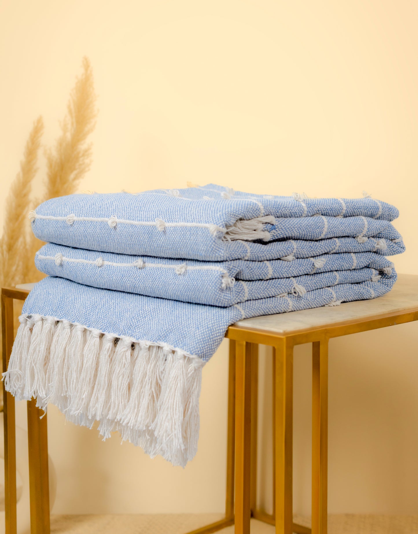 Pure Cotton Blue Sofa Throw