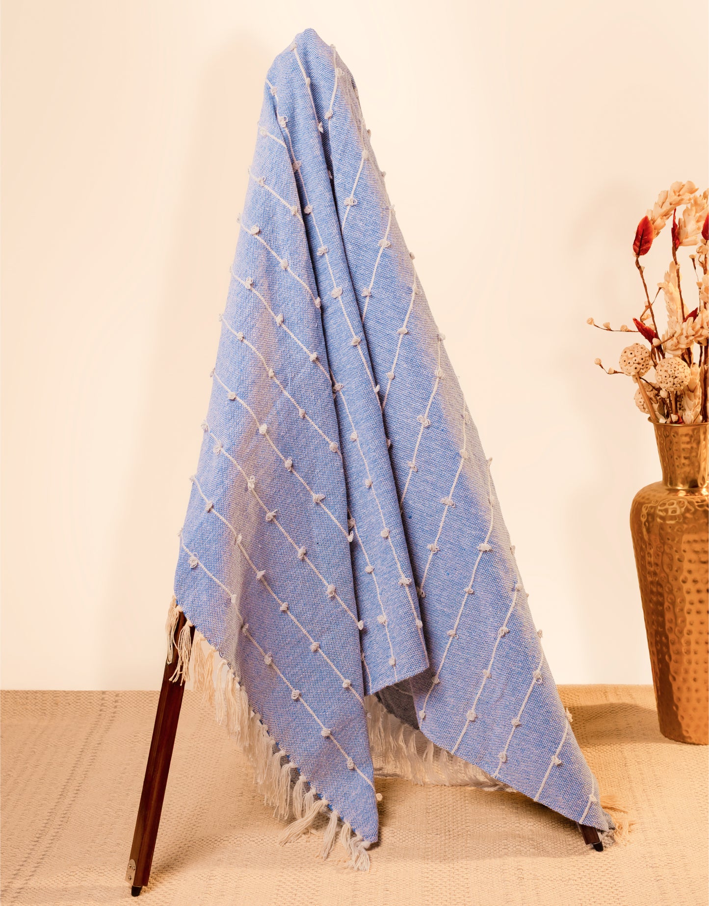 Pure Cotton Blue Sofa Throw