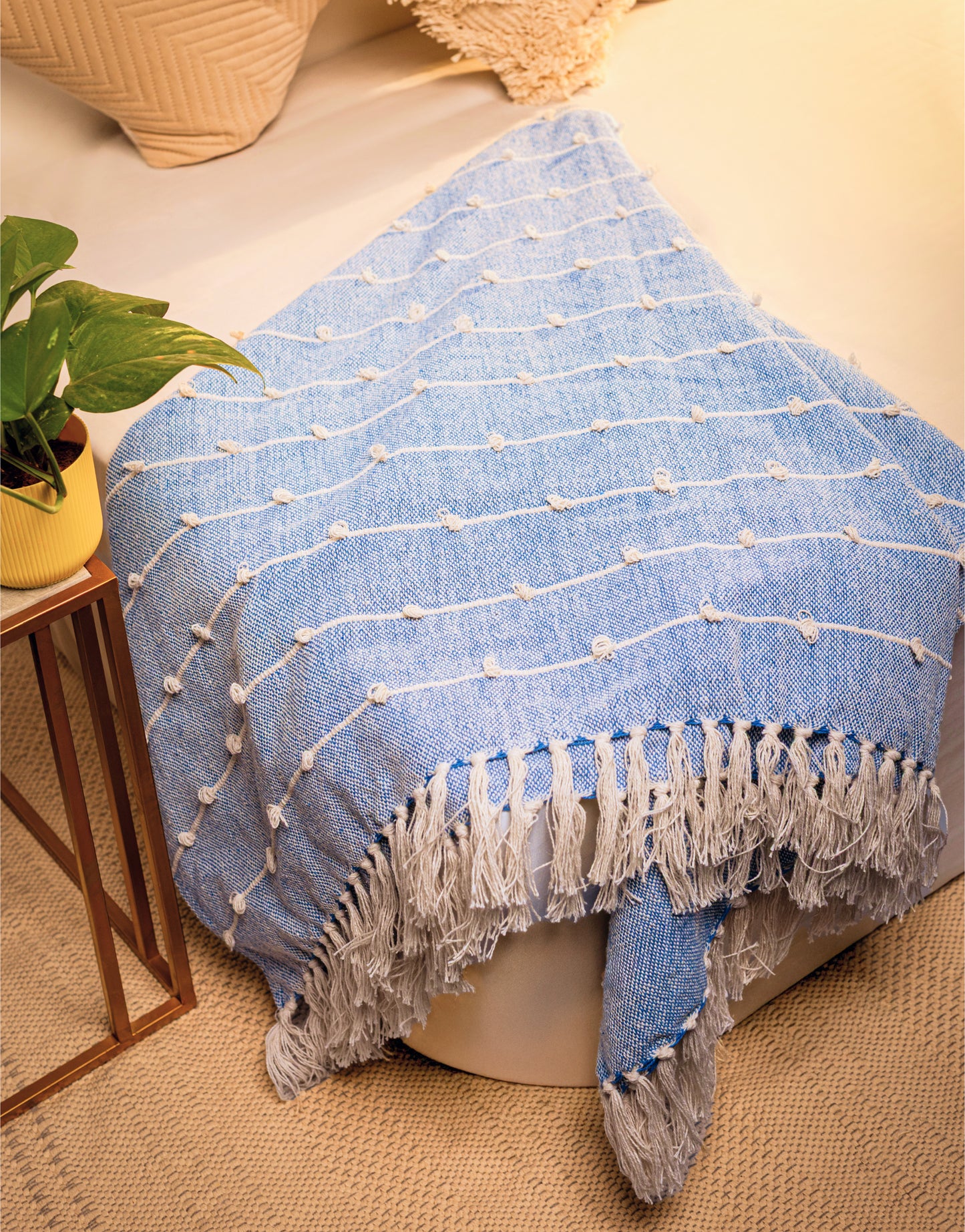 Pure Cotton Blue Sofa Throw