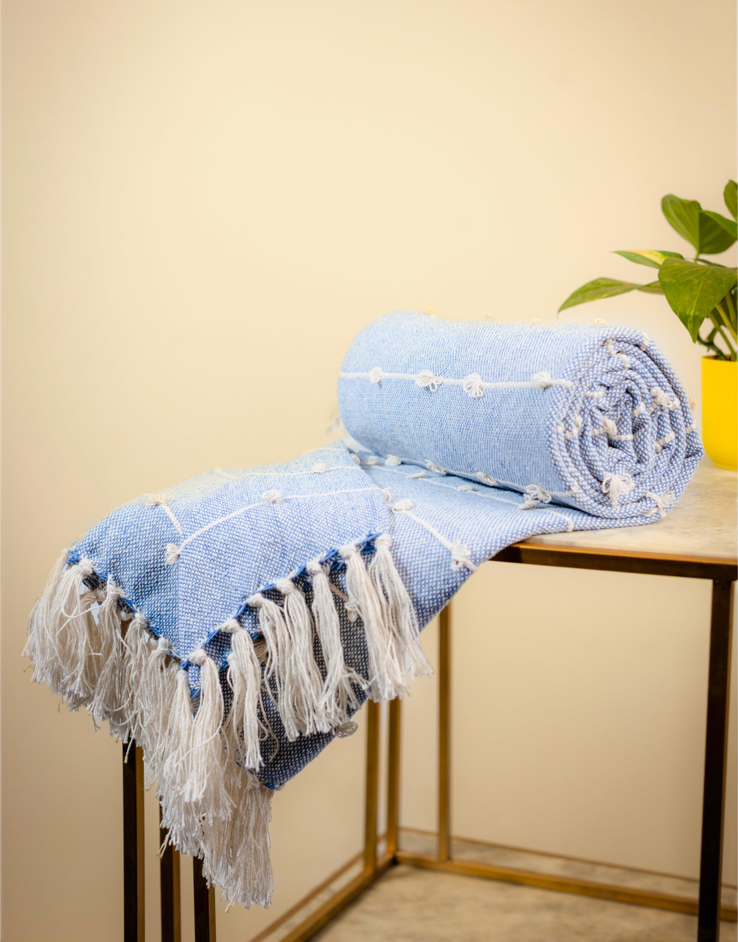 Pure Cotton Blue Sofa Throw