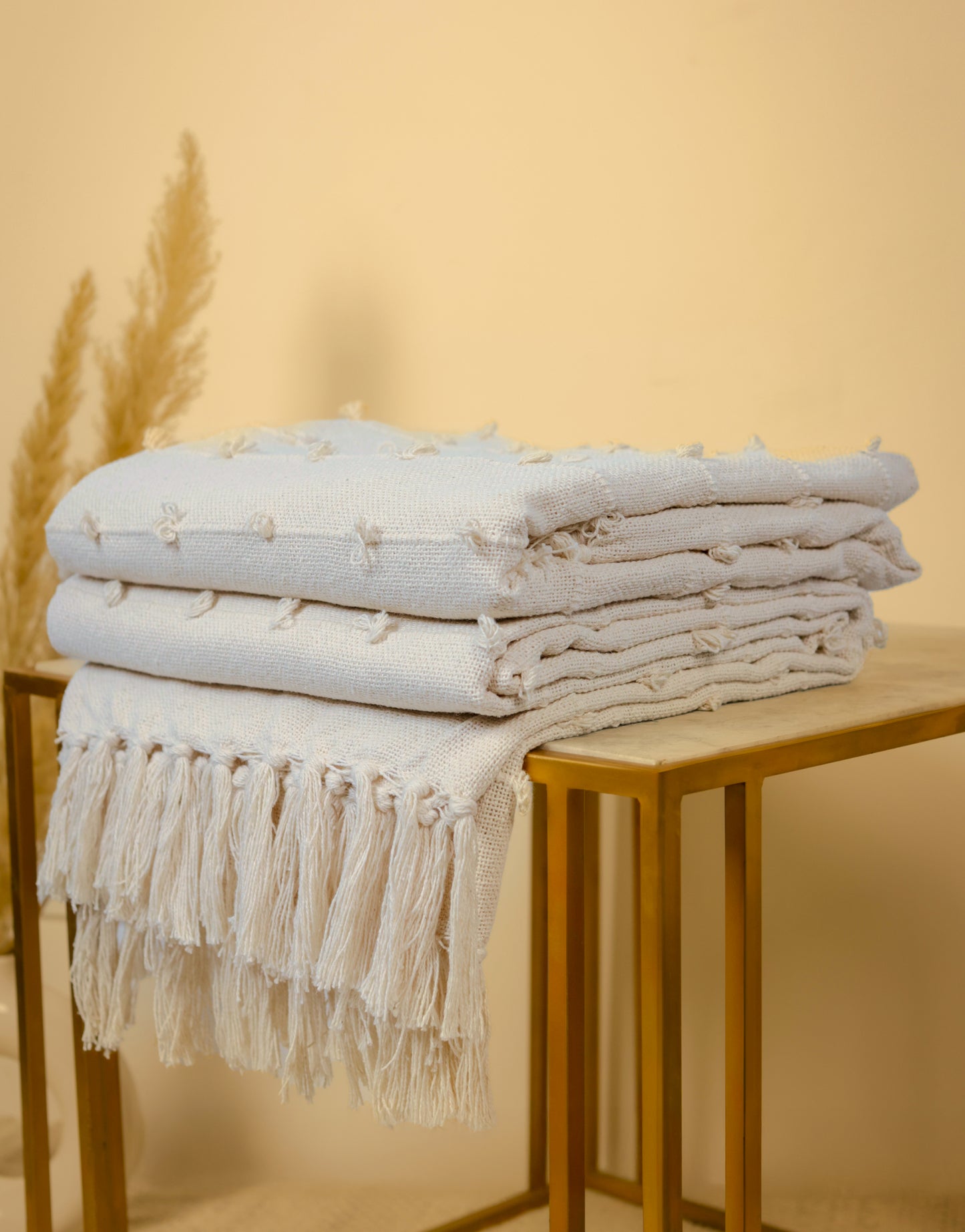 Pure Cotton Beige Sofa Throw