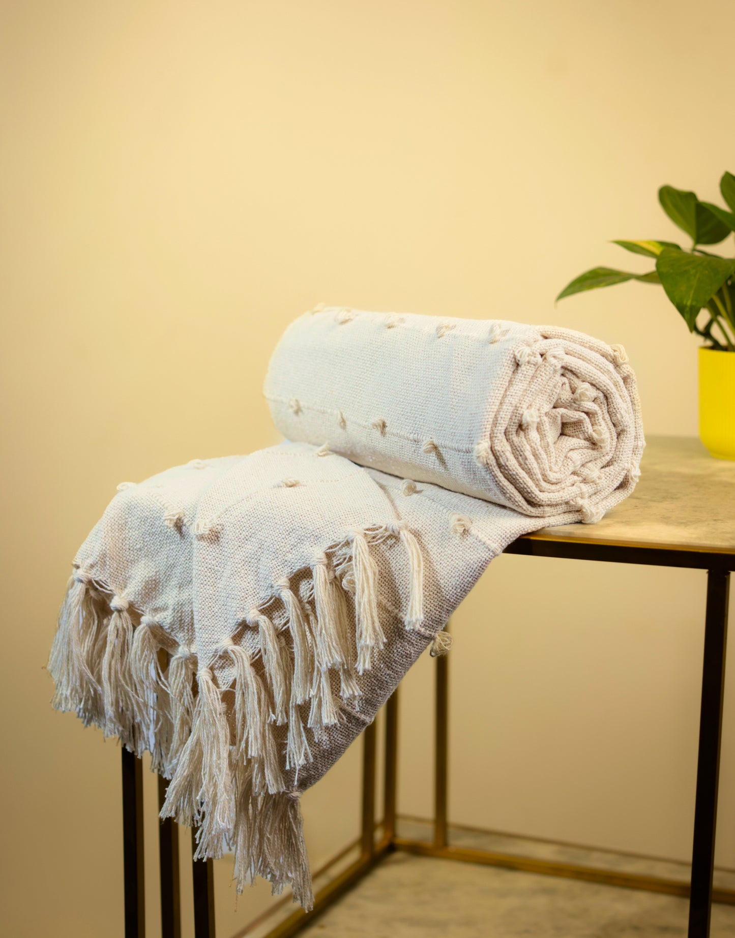 Pure Cotton Beige Sofa Throw