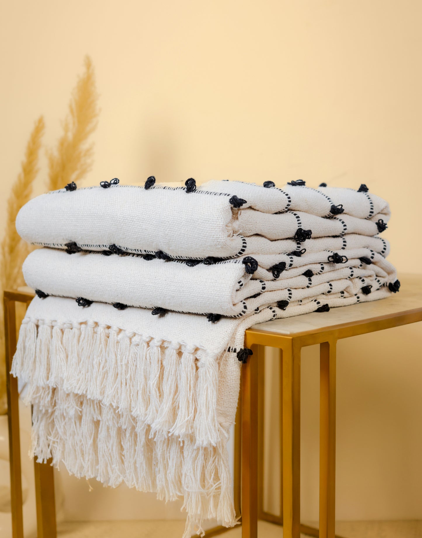 Pure Cotton Beige & Black Sofa Throw
