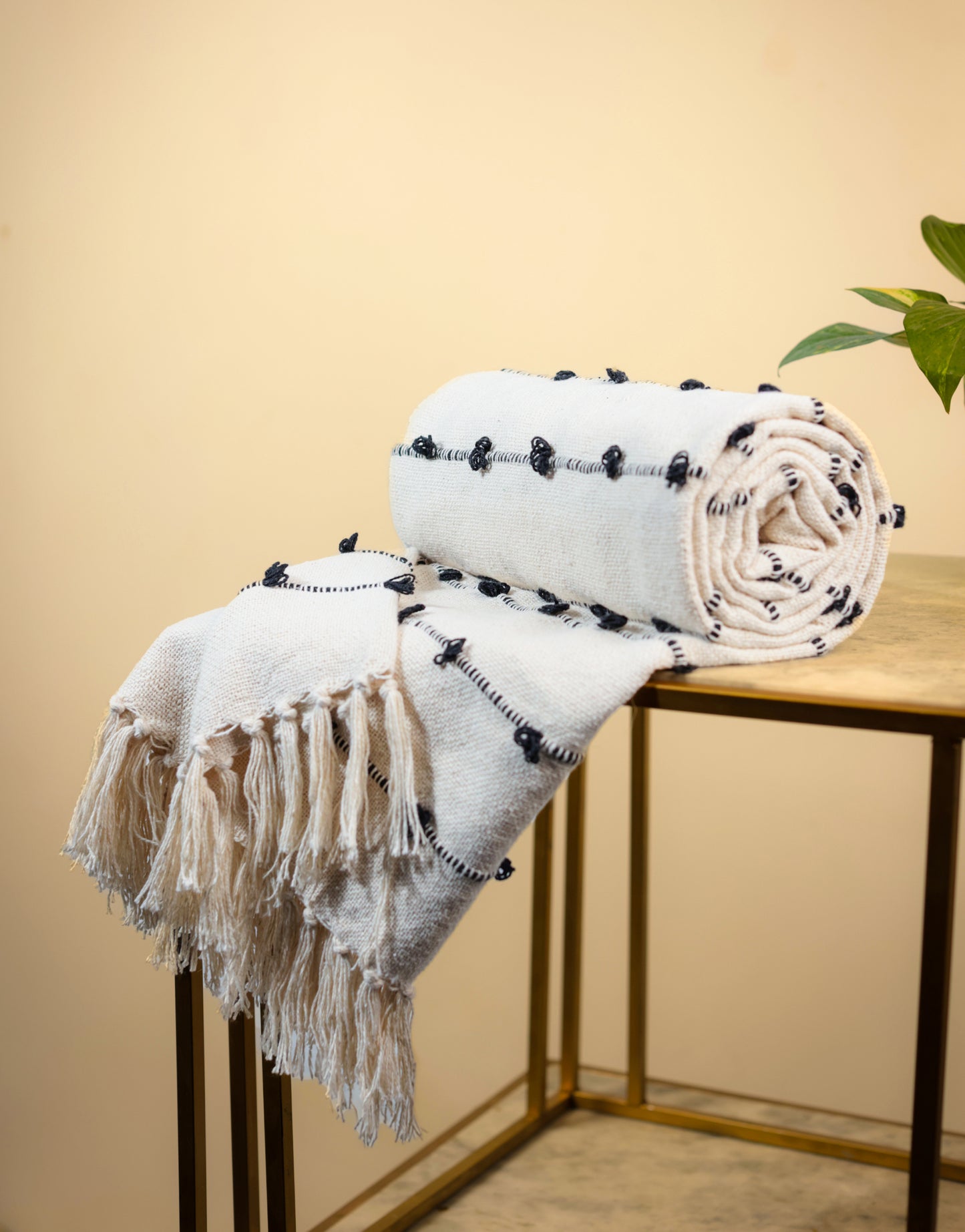 Pure Cotton Beige & Black Sofa Throw