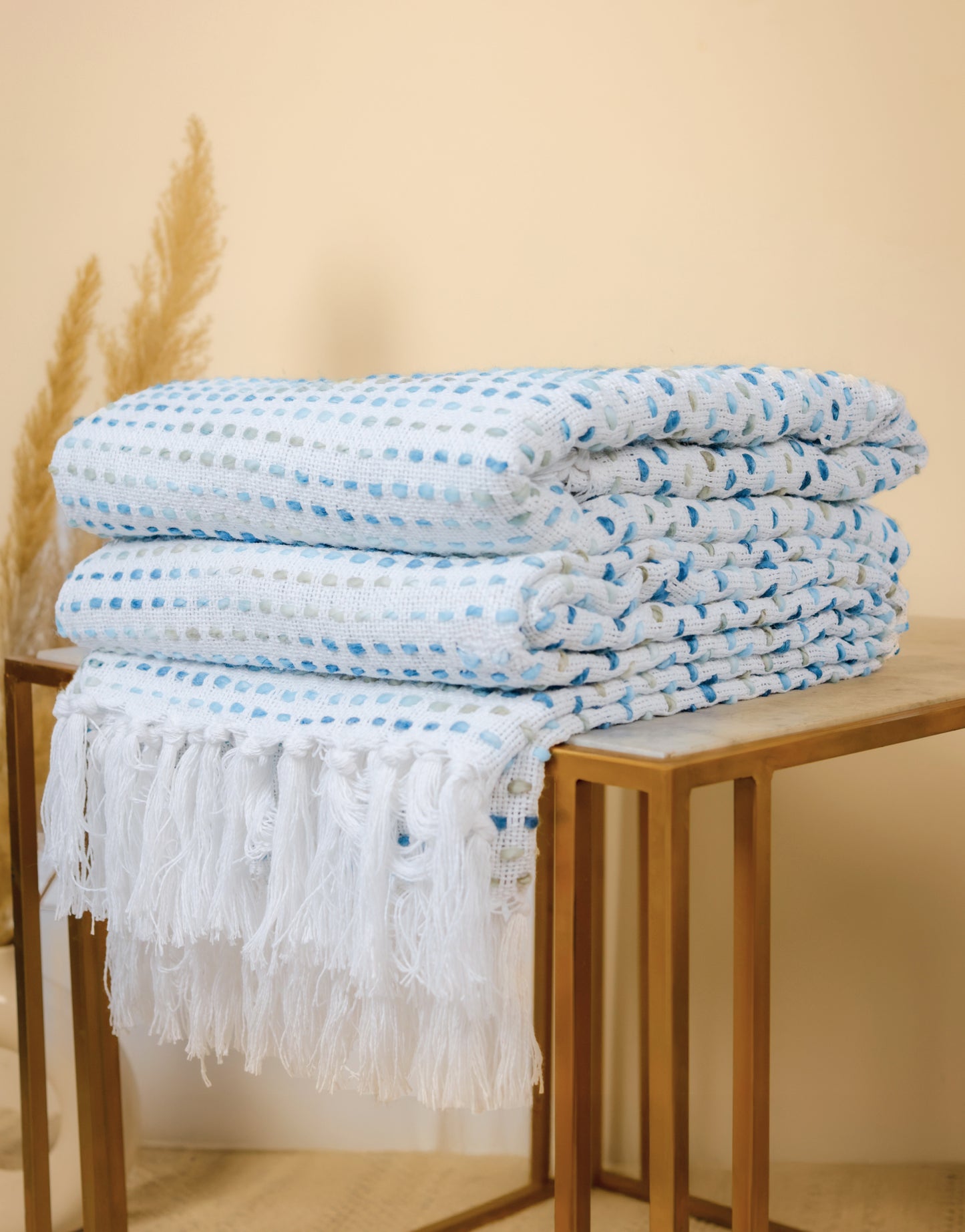 Pure Cotton Blue Multi Sofa Throw