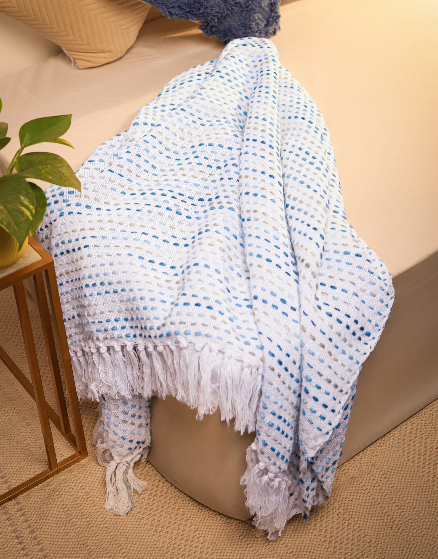 Pure Cotton Blue Multi Sofa Throw