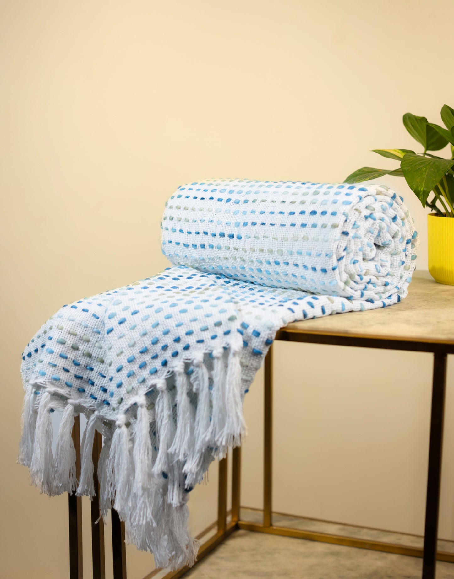 Pure Cotton Blue Multi Sofa Throw