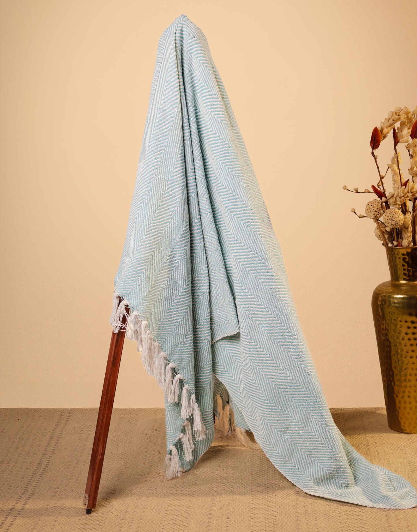 Pure Cotton Sky Blue Sofa Throw