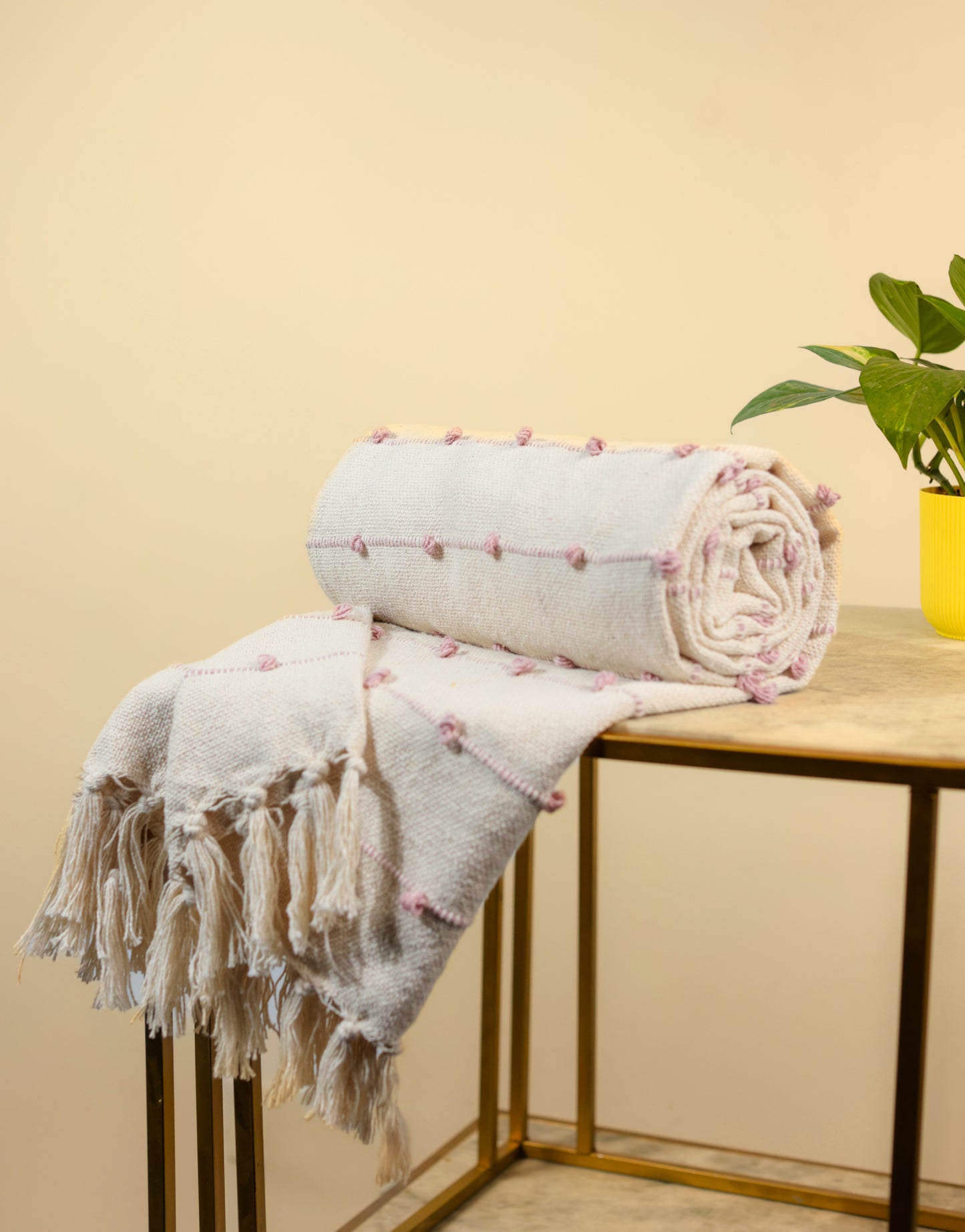 Pure Cotton Beige & Pink Sofa Throw