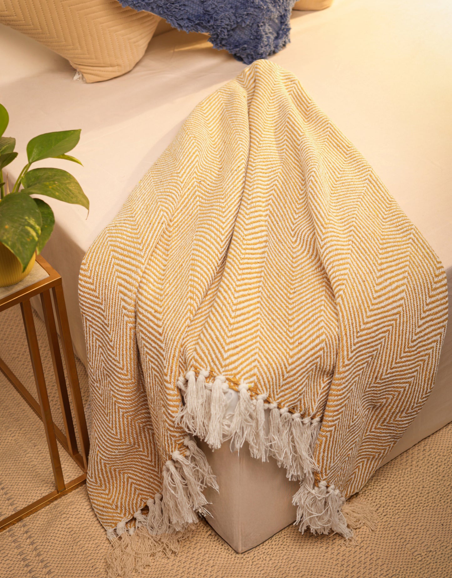 Pure Cotton Yellow Sofa Throw