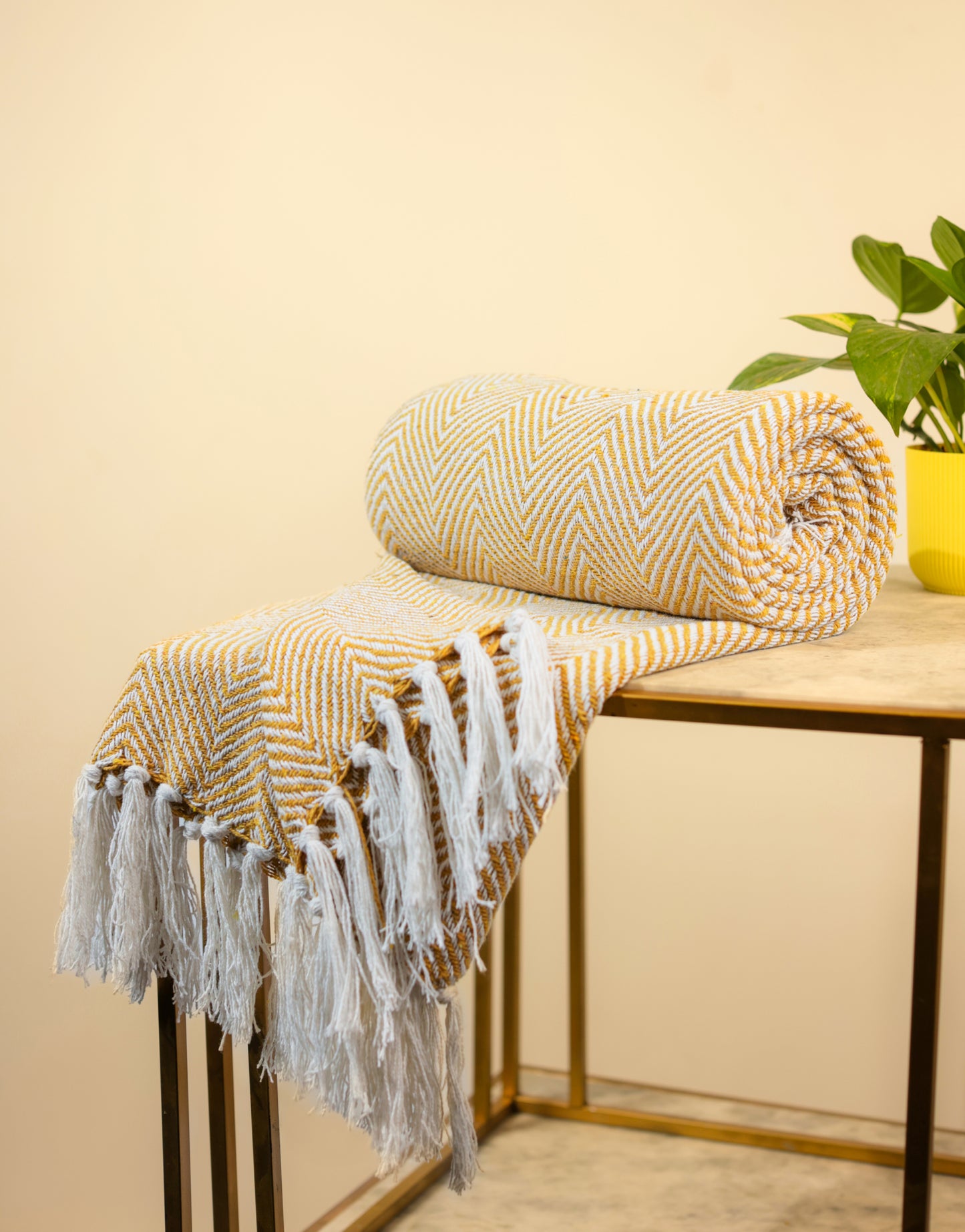 Pure Cotton Yellow Sofa Throw