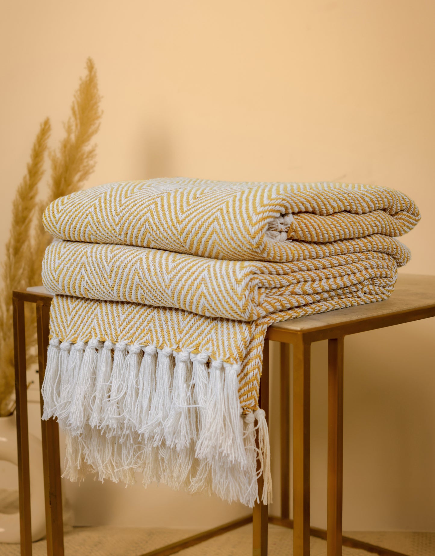 Pure Cotton Yellow Sofa Throw