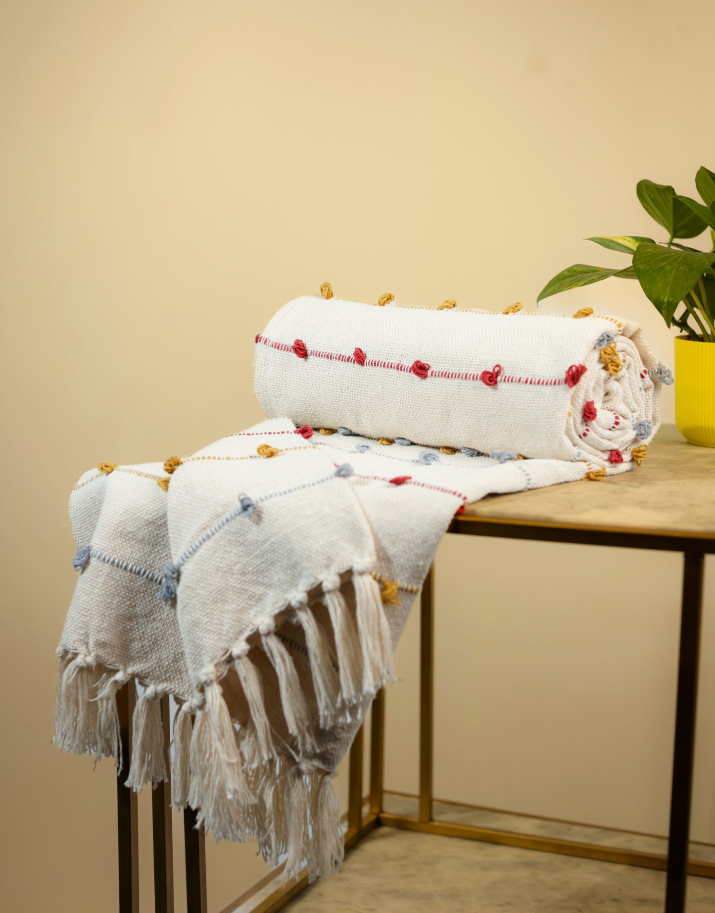 Pure Cotton Beige Multi Sofa Throw