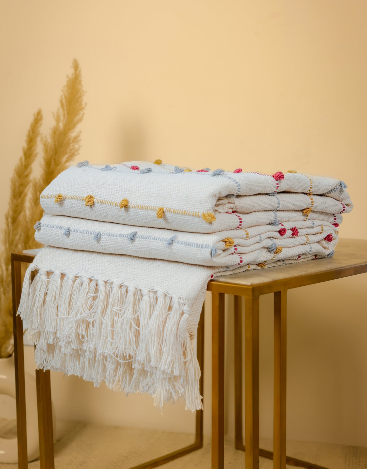 Pure Cotton Beige Multi Sofa Throw