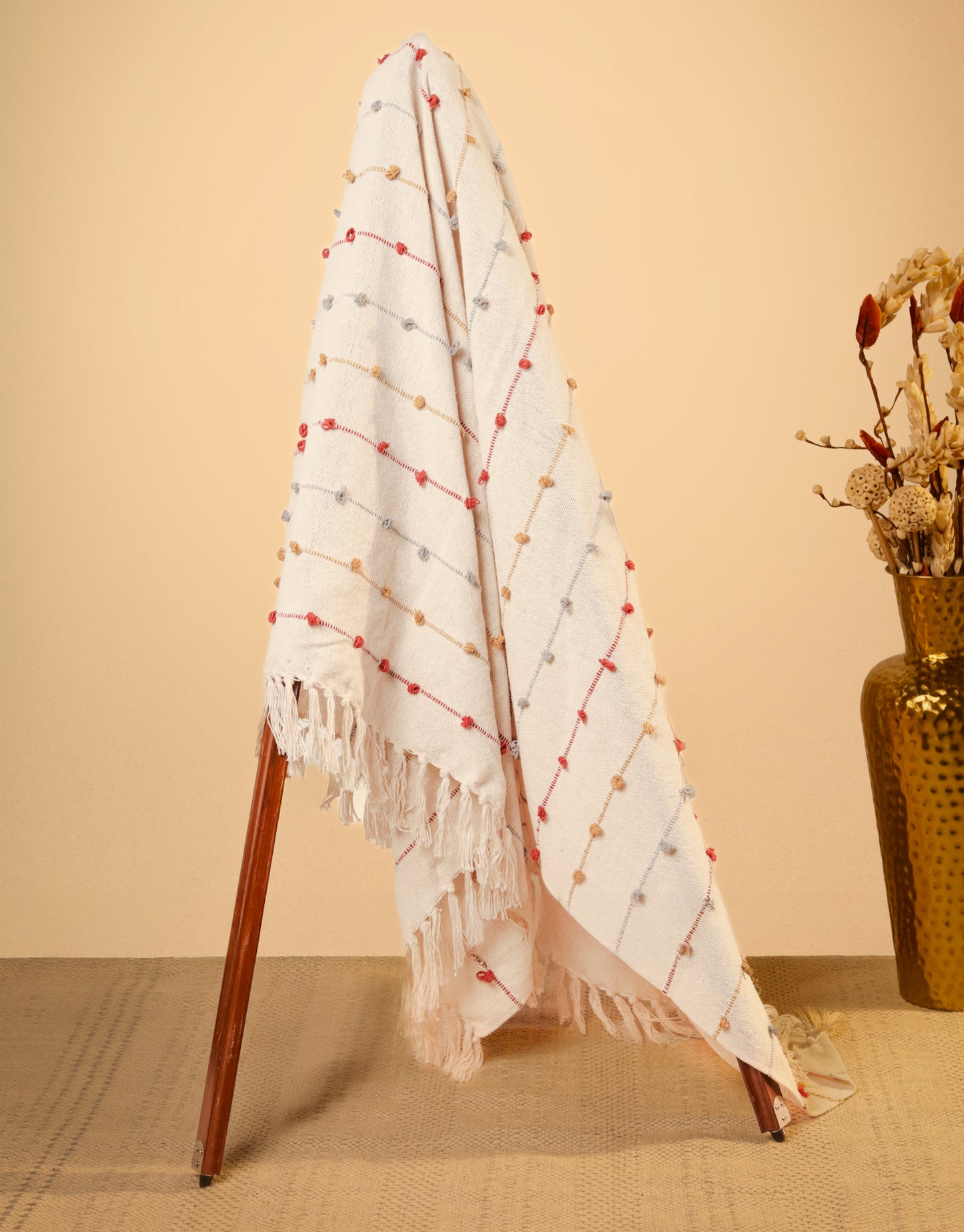 Pure Cotton Beige Multi Sofa Throw