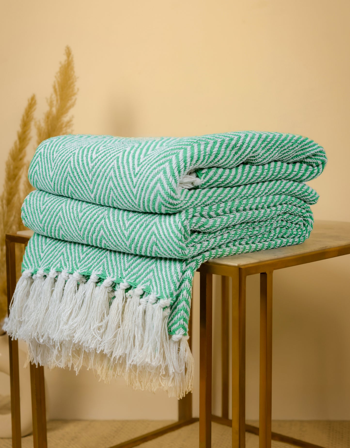 Pure Cotton Green Sofa Throw