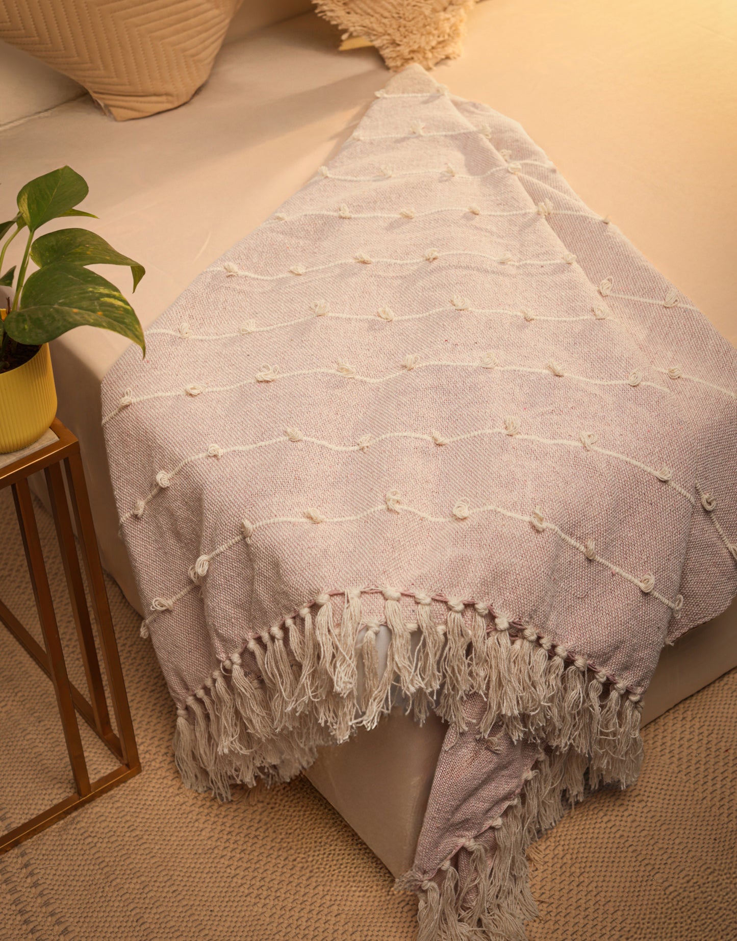 Pure Cotton Pink Sofa Throw